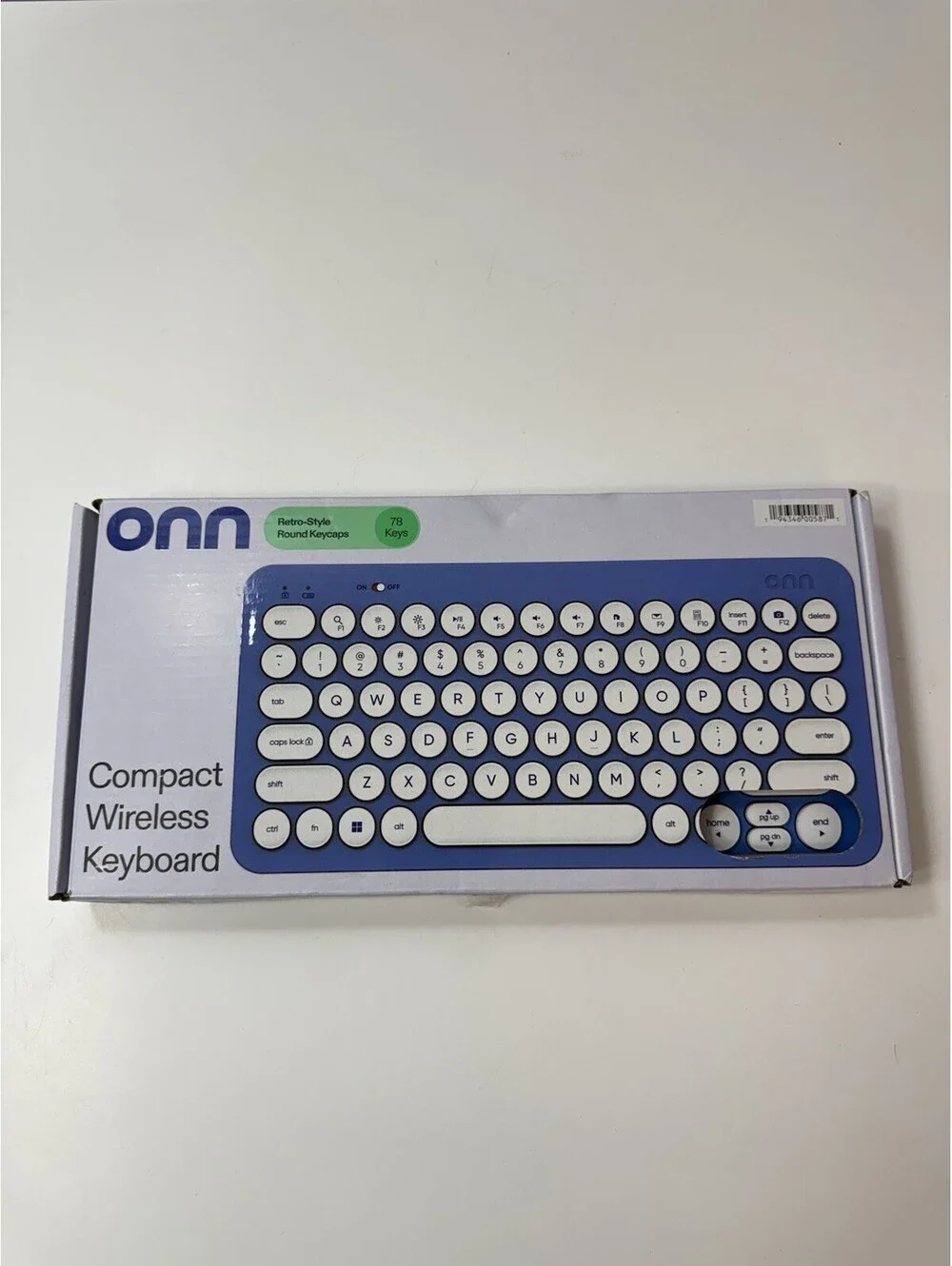 Onn Compact Wireless Keyboard, 78 Keys, Blue Retro Round Keycaps